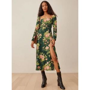 NWT Reformation Sigmund Floral Long Sleeve Midi Dress In Belvedere Size 2